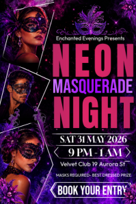 Black Neon Masquerade Night Плакат Template