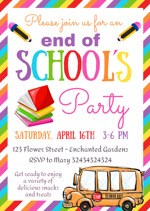 School Invite White End Of School Party A6 Template | PosterMyWall