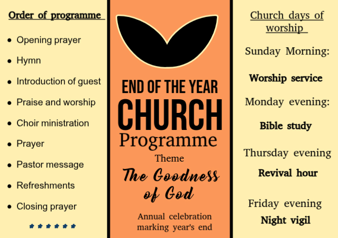 End of the year church service programme design template | PosterMyWall
