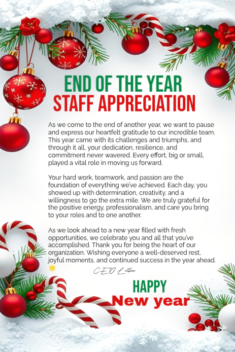 End of year staff appreciation letter flyer Template | PosterMyWall
