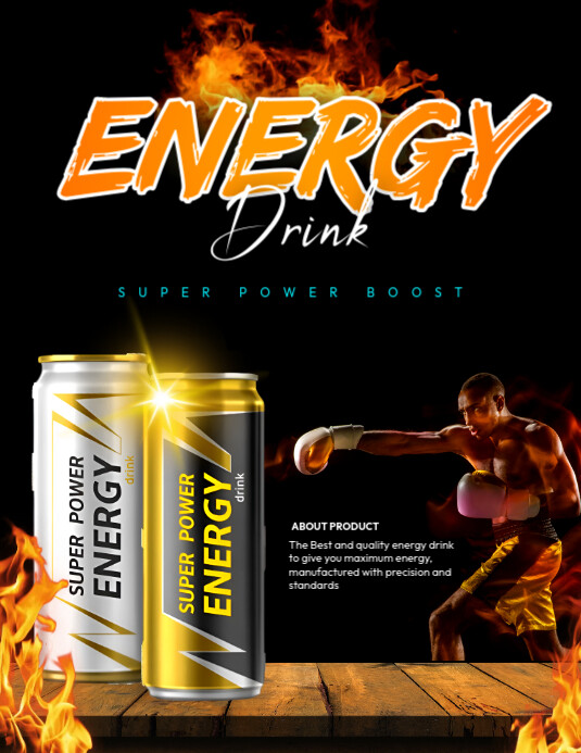 Energy drink advertisement poster design graphics background template Folheto (US Letter)
