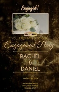 Elegant Engagement Party Invitation – Gold Floral Wedding Theme Tabloid template