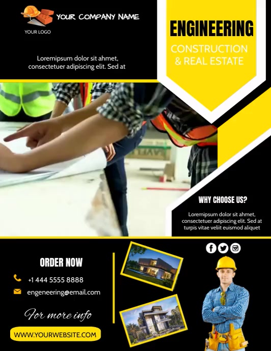 engineering and construction service poster Løbeseddel (US Letter) template