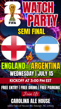 England Vs Argentina FIFA World Cup Semi Final 2026 Watch Party Instagram Story Template