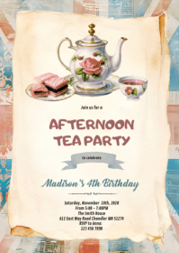 English Afternoon Tea Invitation A6 template