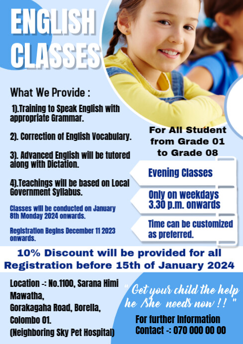 Introduction Class Flyer English class flyer template | PosterMyWall