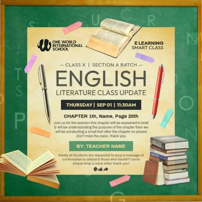 English Literature Class Update Post Template | PosterMyWall
