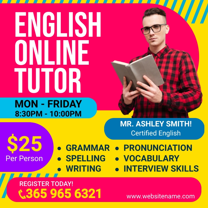 English Online Tutor Instagram Post Template | PosterMyWall