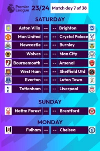 English Premier League Fixtures Poster template