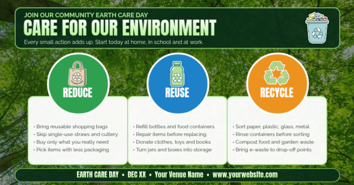 Plantilla de Environmental Awareness Reduce Reuse Recycle Event Cover ...