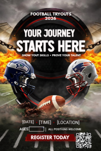 Epic Football Tryouts 2026 Flyer | Sports Recruitment Template Poster