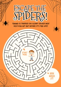 Escape the maze halloween activity for kids A4 template