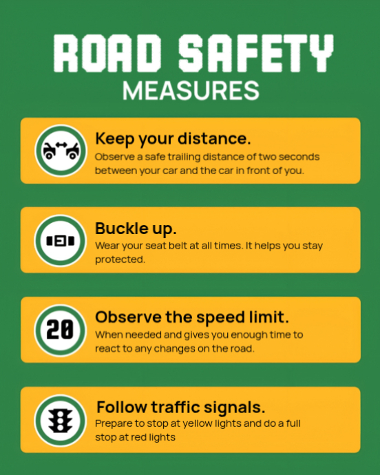 Essential Road Safety Measures & Driving Tips Poster Template ...