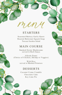 Eucalyptus Greenery Wedding Menu Half Page Wide template