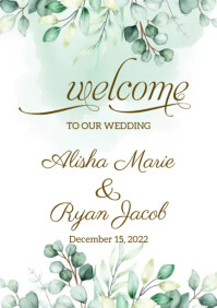 Eucalyptus Wedding welcome sign Template A5