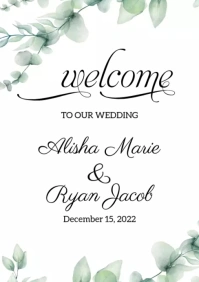 Eucalyptus Wedding welcome sign Template A5