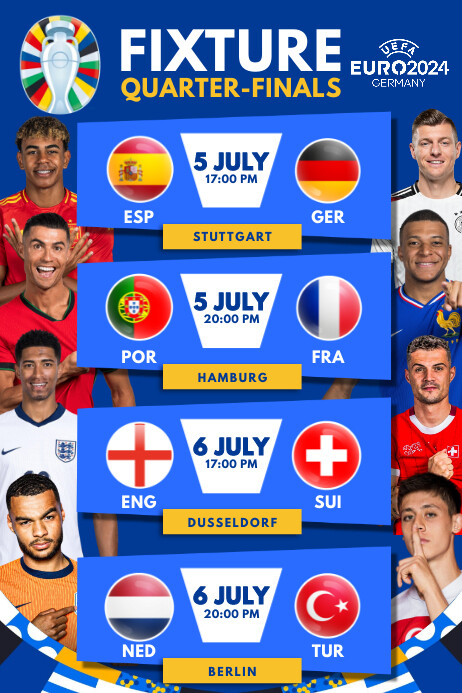 EURO 2024 QUARTER FINALS FIXTURE Template | PosterMyWall