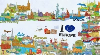 Europe cities tour post card Presentation (16:9) template