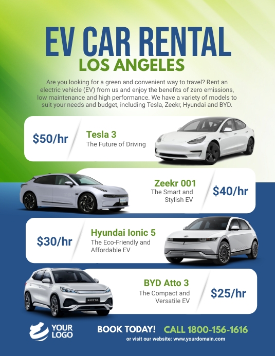 EV Car Rental Flyer Promotion template