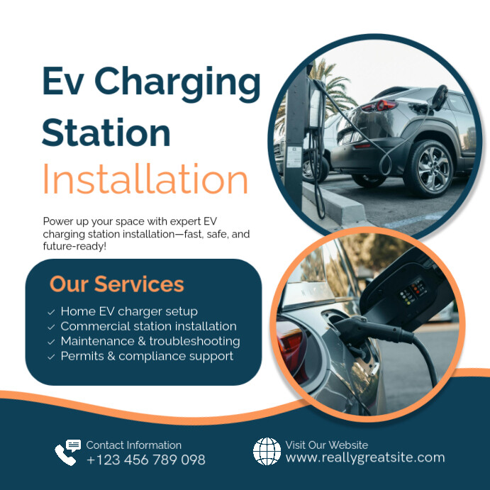 EV Charging Station Services Promotion Template Publicação no Instagram