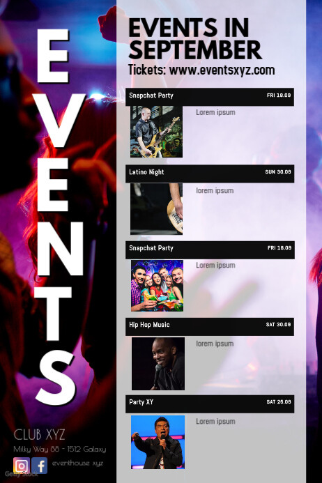 Event Calendar Time Table Dates List Upcoming Template | PosterMyWall