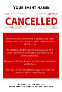 Postpone Event Example Postponed Event Notice Social Media Post Ad Template | PosterMyWall