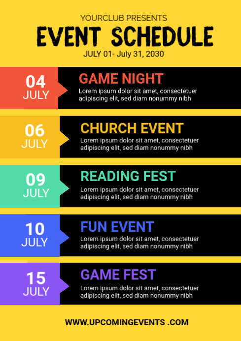 Event schedule template A4