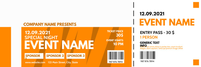 Event Ticket Color Copy of event ticket orange and white colors template | PosterMyWall