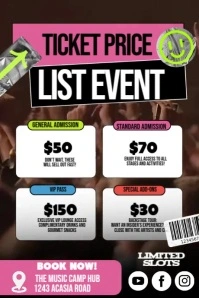 Event Ticket Price List Poster template