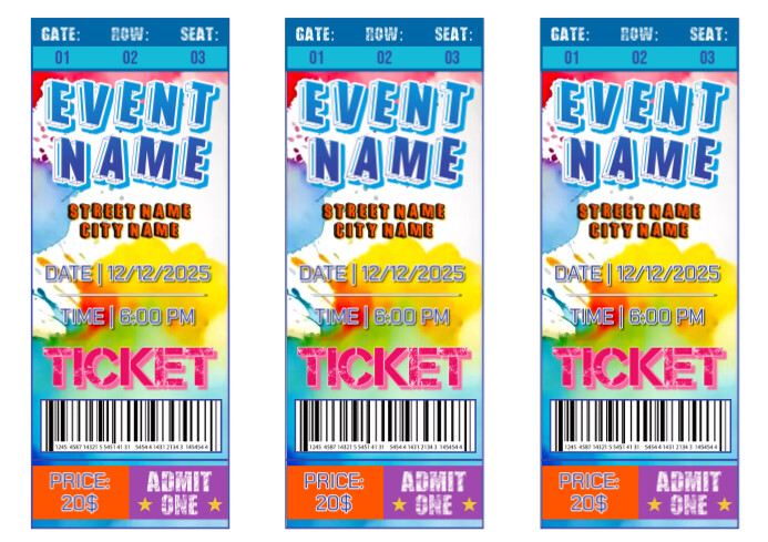 Event Ticket Template Printable Colorful | PosterMyWall