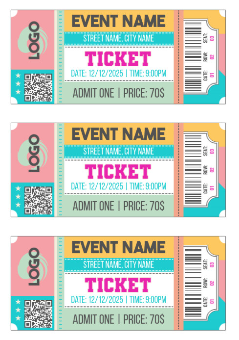 Event Ticket Template Printable Editable A4