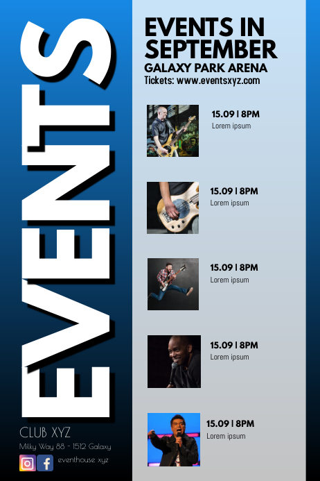 Events Calendar Partys Monthly Upcoming Ad Template | PosterMyWall