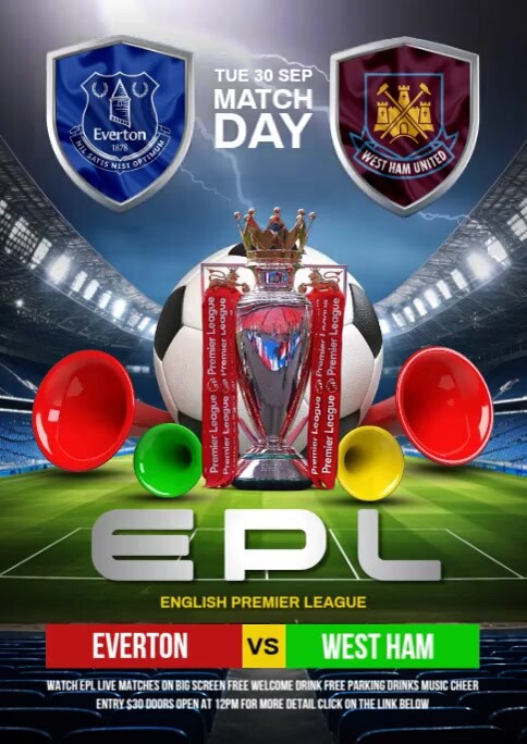 Everton vs West Ham A6 template