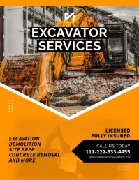 Excavator Services Video Flyer Ad Folheto (US Letter) template