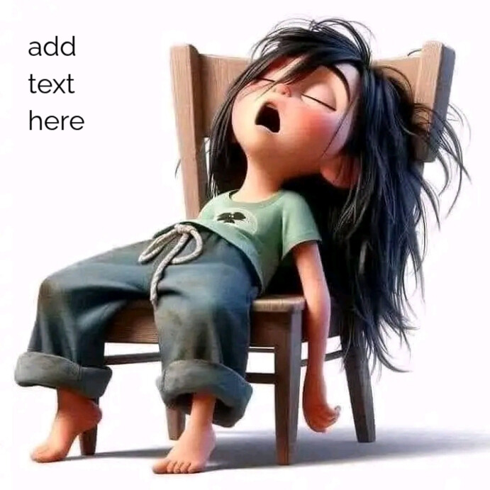 Plantilla de Exhausted Little Girl Napping in a Chair - Animated Style ...