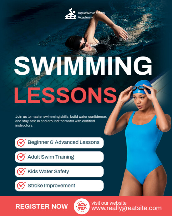 Expert Swimming Lessons For All Ages Flyer Template Instagram Portrait