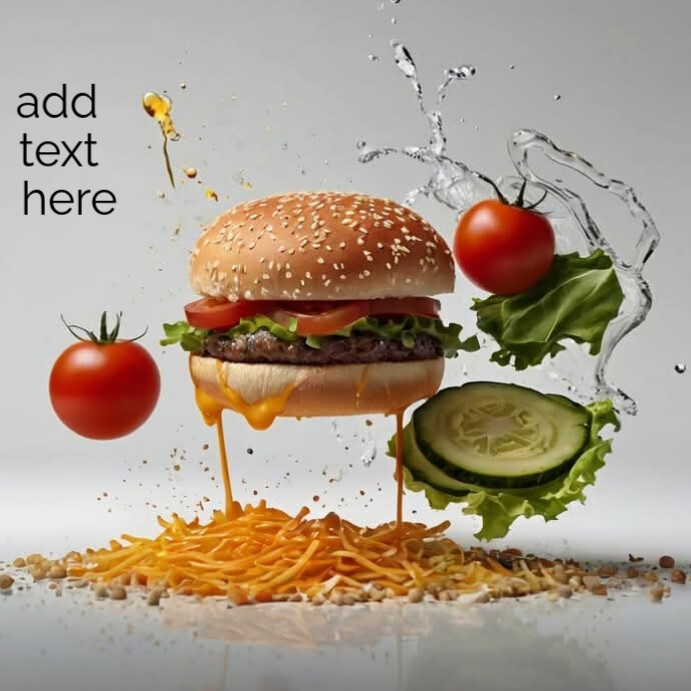 Exploding Cheeseburger Exploding Juicy Cheeseburger with Fresh Ingredients in Motion Template ...