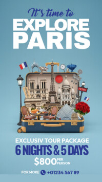 Синий Paris Tour Package Instagram Story Template