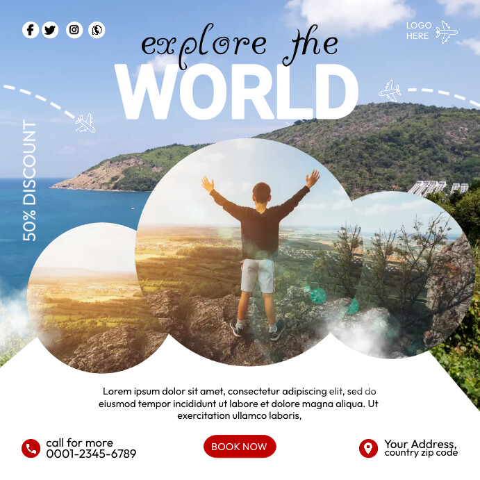 explore the world travel social media post de Template | PosterMyWall