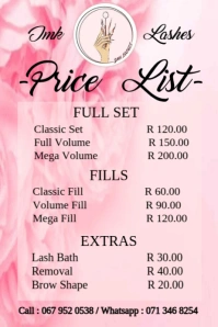 eye lash price list Poster template