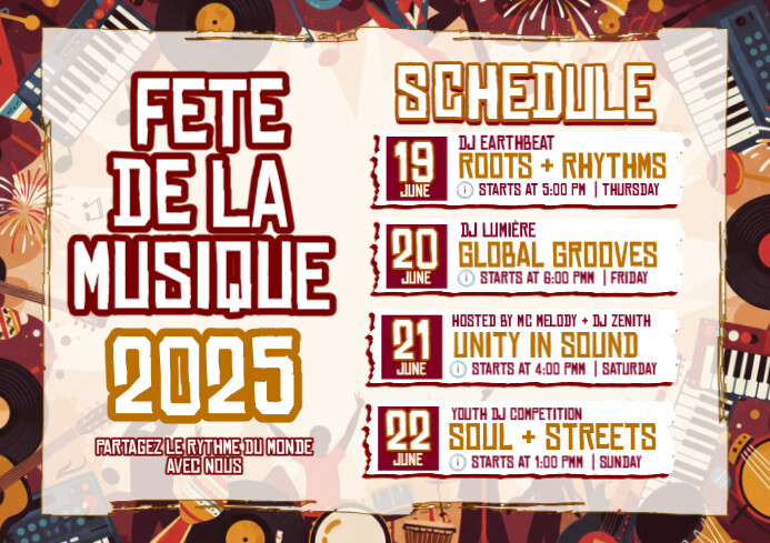 Fête de la Musique 2025: Rhythm of the World A4 template
