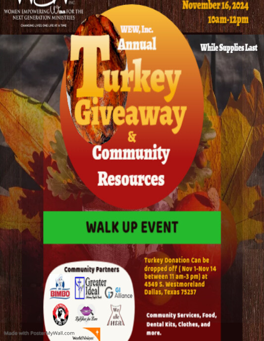 WEW 2023 Thanksgiving Turkey Giveaway Flyer PosterMyWall
