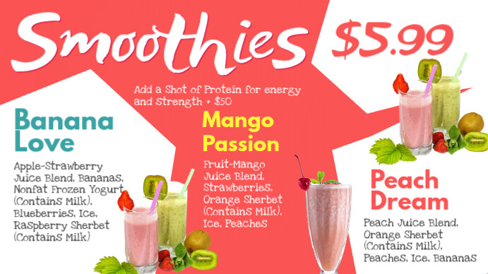 menu template smoothie restaurant templates flyer smoothies digital edit flyers postermywall customizable