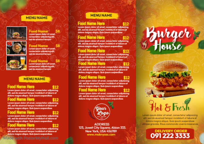 Trifold Burger Menu