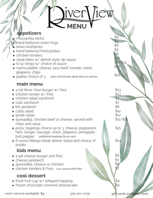 Menu Flyer (US Letter) template