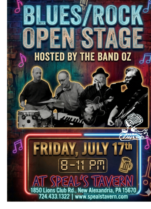 The Band Oz hosts the Blues/Rock Open Stage at Speal's Tavern