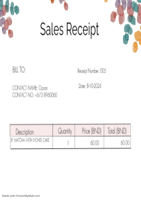 Example A5 Receipt Sales Receipt | PosterMyWall