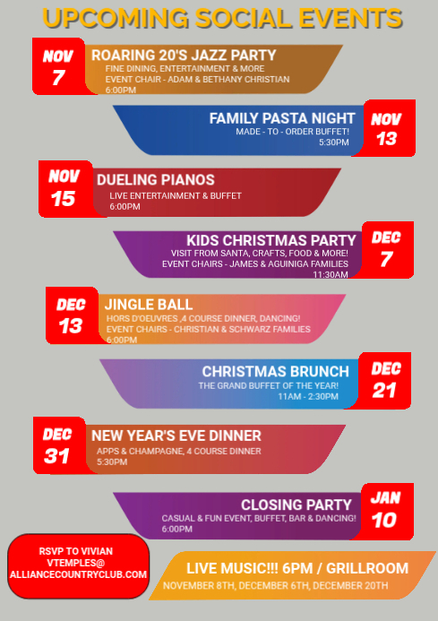 Upcoming Events Schedule flyer | PosterMyWall