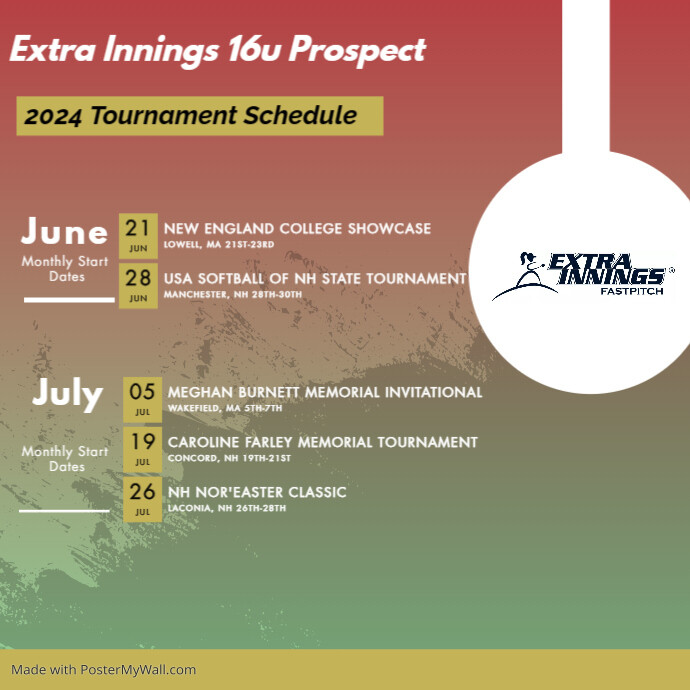 Extra Innings Fastpitch 16u Prospect Tournament Schedule | PosterMyWall