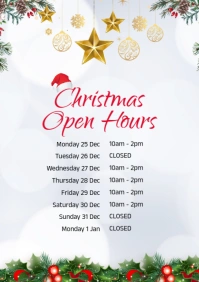 Red And White Festive Christmas Open Hours Flyer A5 template
